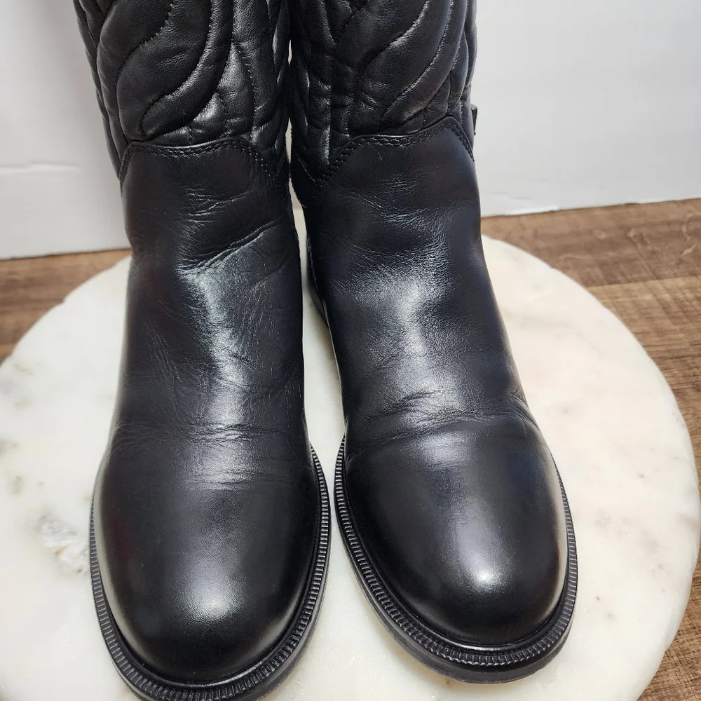 Aquatalia Women's Bonnie Winter Boots Sz 9 Quilted Black Leather Made in Italy